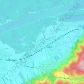 Mappa topografica Wördern, altitudine, rilievo