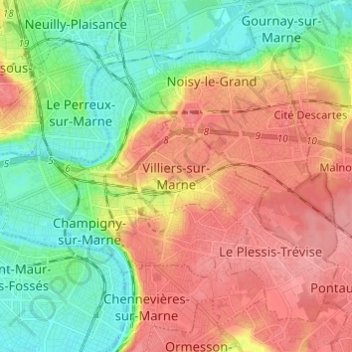 Mappa topografica Villiers-sur-Marne, altitudine, rilievo