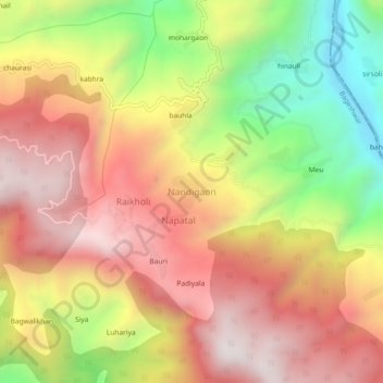 Mappa topografica Nandigaon, altitudine, rilievo