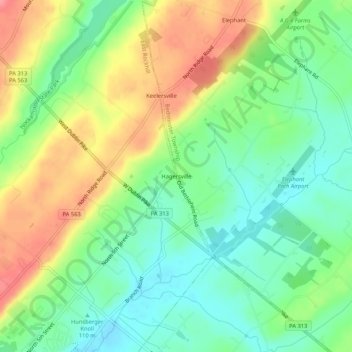 Mappa topografica Hagersville, altitudine, rilievo