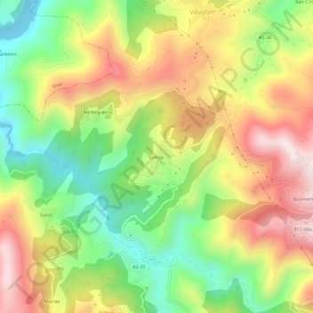 Mappa topografica Carriu, altitudine, rilievo