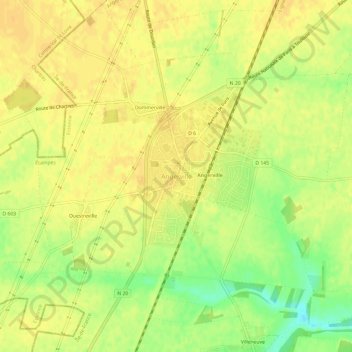 Mappa topografica Angerville, altitudine, rilievo