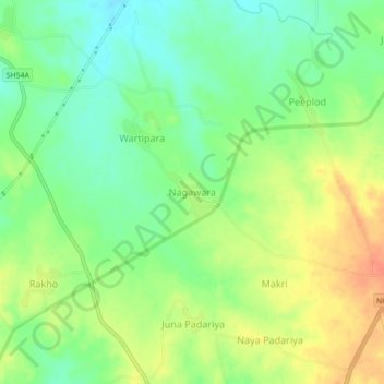 Mappa topografica Nagawara, altitudine, rilievo
