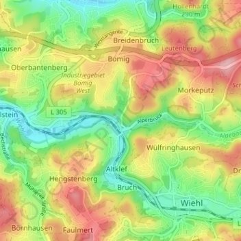 Mappa topografica Alperbrück, altitudine, rilievo