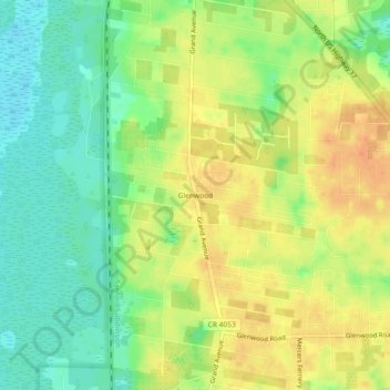 Mappa topografica Glenwood, altitudine, rilievo