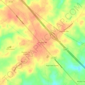 Mappa topografica Shannon Hill, altitudine, rilievo