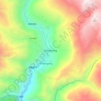 Mappa topografica Zemithang, altitudine, rilievo