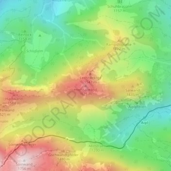 Mappa topografica Hochsalwand, altitudine, rilievo