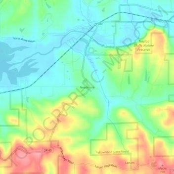 Mappa topografica Needmore, altitudine, rilievo
