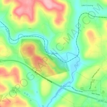 Mappa topografica Craigsville, altitudine, rilievo
