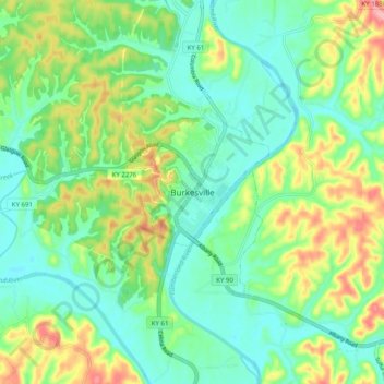 Mappa topografica Burkesville, altitudine, rilievo