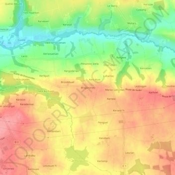 Mappa topografica Brogoronec, altitudine, rilievo