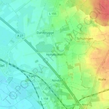 Mappa topografica Holtebüttel, altitudine, rilievo