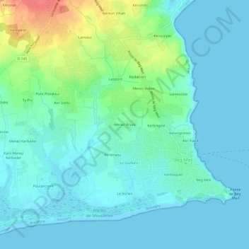 Mappa topografica Menez Bruck, altitudine, rilievo