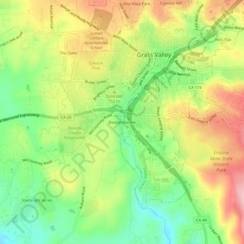 Mappa topografica Boston Ravine, altitudine, rilievo