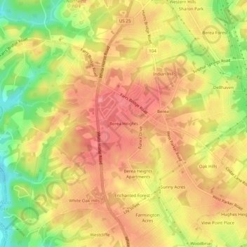 Mappa topografica Berea Heights, altitudine, rilievo
