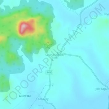 Mappa topografica Chandragutti, altitudine, rilievo