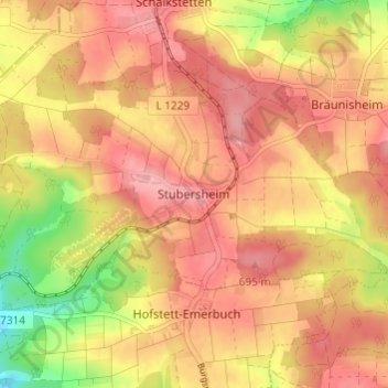 Mappa topografica Stubersheim, altitudine, rilievo