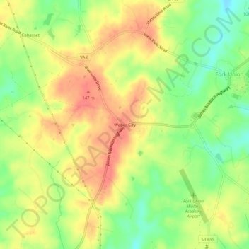 Mappa topografica Weber City, altitudine, rilievo