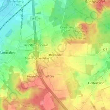 Mappa topografica Ohlendorf, altitudine, rilievo
