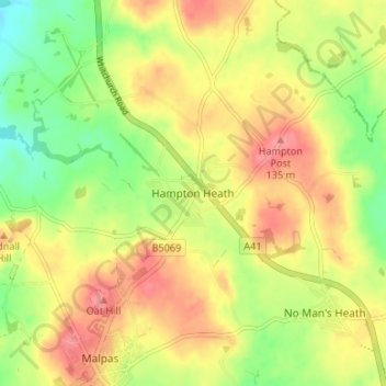 Mappa topografica Hampton Heath, altitudine, rilievo