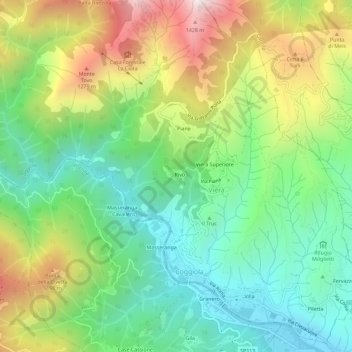 Mappa topografica Rivò, altitudine, rilievo