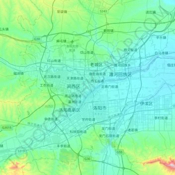 Mappa topografica 洛阳市, altitudine, rilievo