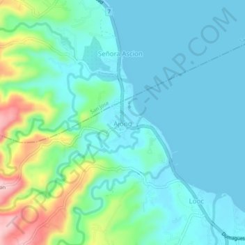 Mappa topografica Ajong, altitudine, rilievo