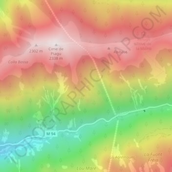 Mappa topografica Ventabrun, altitudine, rilievo