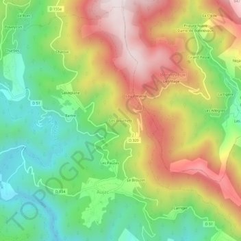 Mappa topografica Les Bouchets, altitudine, rilievo