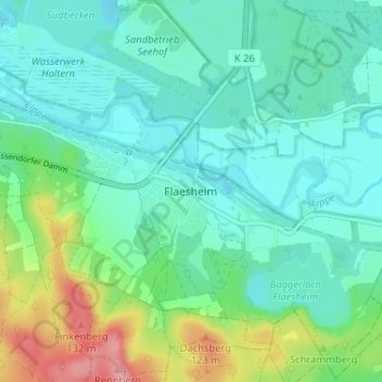 Mappa topografica Flaesheim, altitudine, rilievo