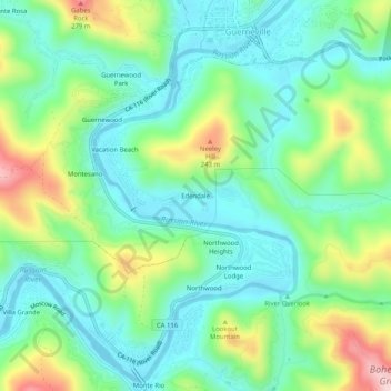 Mappa topografica Edendale, altitudine, rilievo