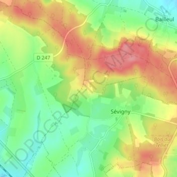 Mappa topografica Les Rouges Verts, altitudine, rilievo