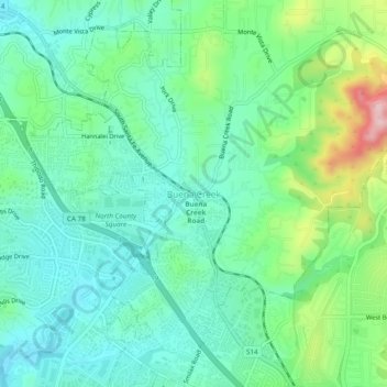 Mappa topografica Buena Creek, altitudine, rilievo