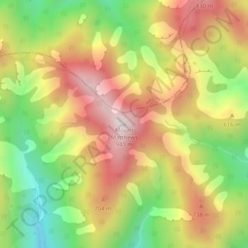 Mappa topografica Mount Matthews, altitudine, rilievo