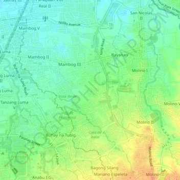 Mappa topografica Mambog 4, altitudine, rilievo