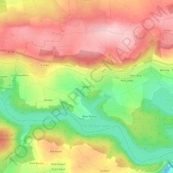 Mappa topografica Kergoff, altitudine, rilievo