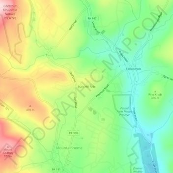 Mappa topografica Buck Hill Falls, altitudine, rilievo