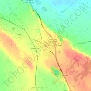 Mappa topografica Galugnano, altitudine, rilievo
