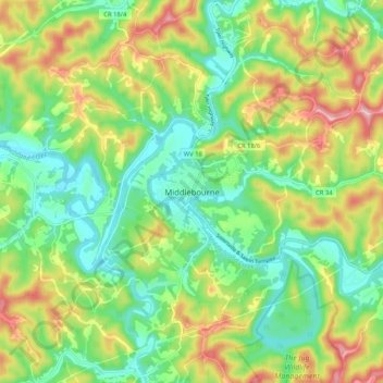 Mappa topografica Middlebourne, altitudine, rilievo