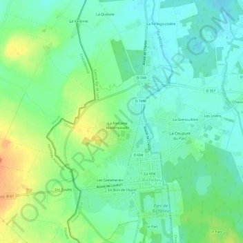 Mappa topografica Bourgneuf, altitudine, rilievo