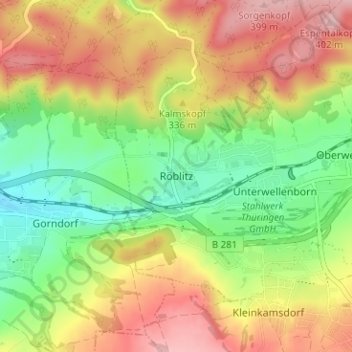 Mappa topografica Röblitz, altitudine, rilievo