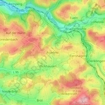 Mappa topografica Rölefeld, altitudine, rilievo