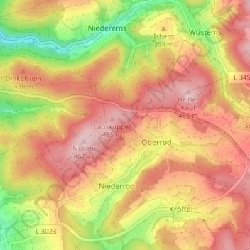 Mappa topografica Am Nollen, altitudine, rilievo