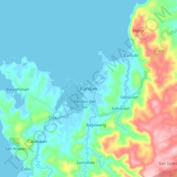 Mappa topografica Pandan, altitudine, rilievo