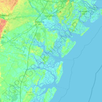 Mappa topografica Belle Isle, altitudine, rilievo