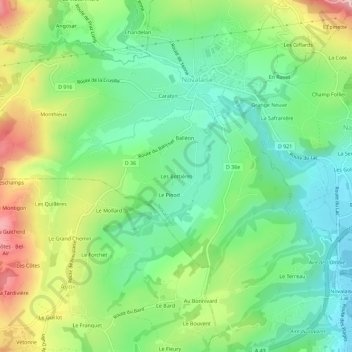 Mappa topografica Les Bottières, altitudine, rilievo