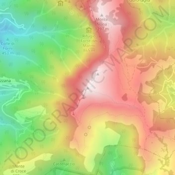 Mappa topografica Monte Matanna, altitudine, rilievo