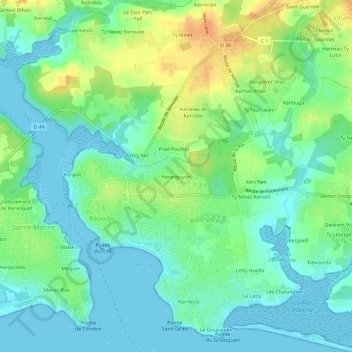 Mappa topografica Keranguyon, altitudine, rilievo