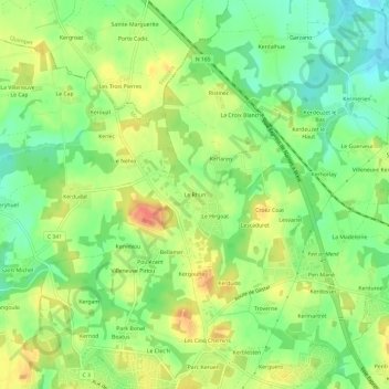 Mappa topografica Le Rhun, altitudine, rilievo